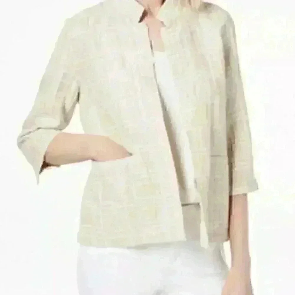 Eileen fisher Neutral organic linen Jacquard Jacket